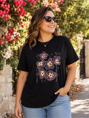 Express Black Floral Graphic Tee Size XL